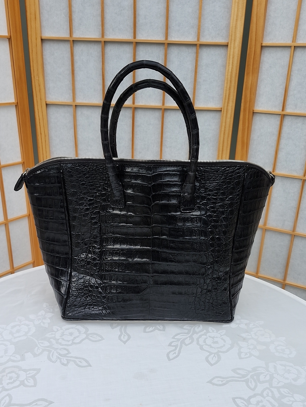 James Cape Black Croc-Embossed Tote Bag - Classic Women's Handbag